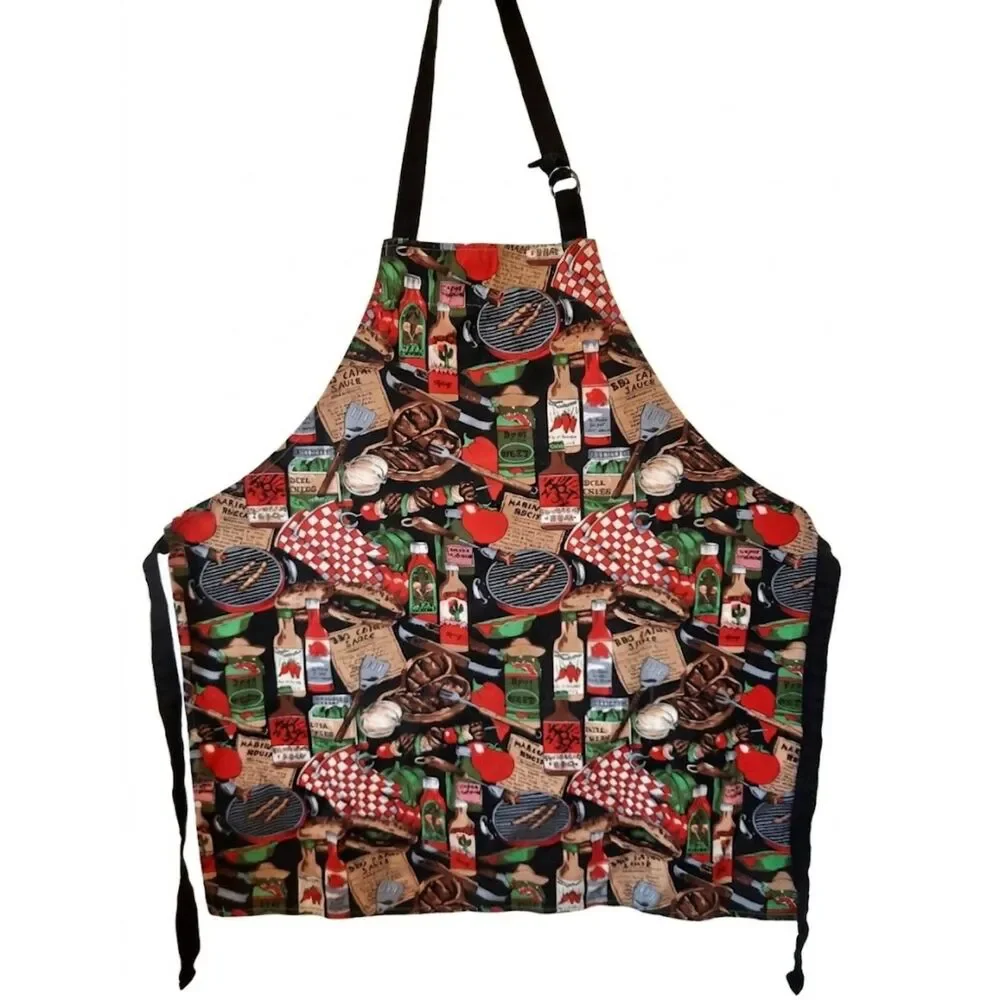 Vintage BBQ Grill Master Apron Cajun Hot Sauce Print Cooking Chef